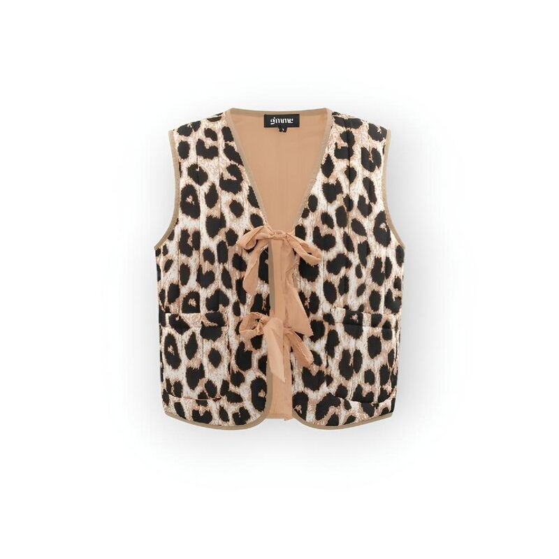 Juna – Knotted Gilet met Luipaardprint in Beige of Zwart