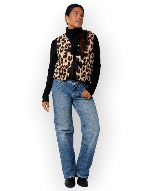 Juna – Knotted Gilet met Luipaardprint in Beige of Zwart