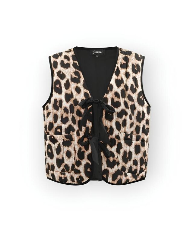 Juna – Knotted Gilet met Luipaardprint in Beige of Zwart