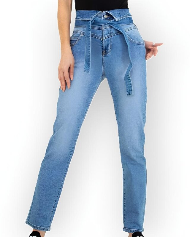 Lana High Waist Jeans met Koord en Zakken – Lichtblauwe Wassing