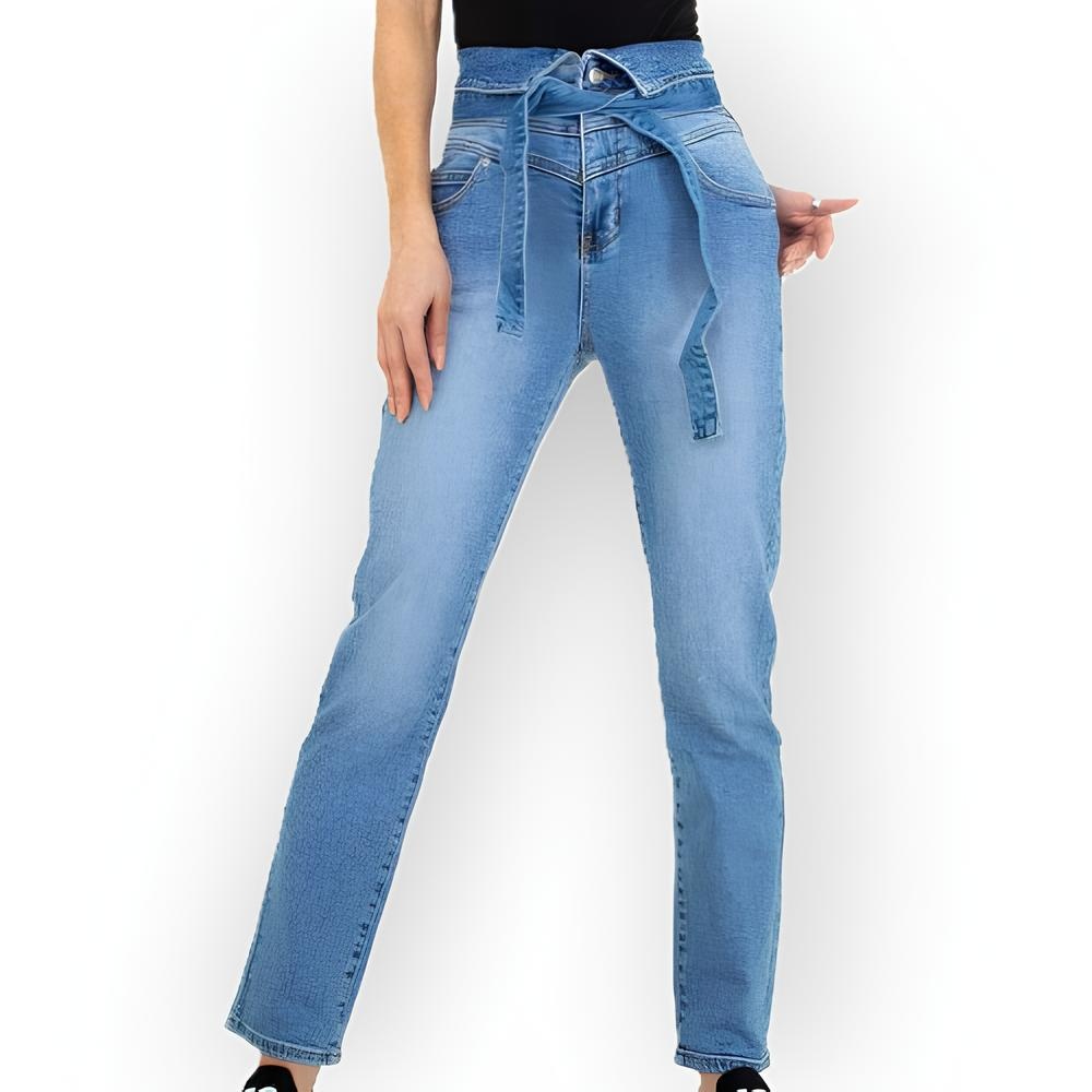 Lana High Waist Jeans met Koord en Zakken – Lichtblauwe Wassing