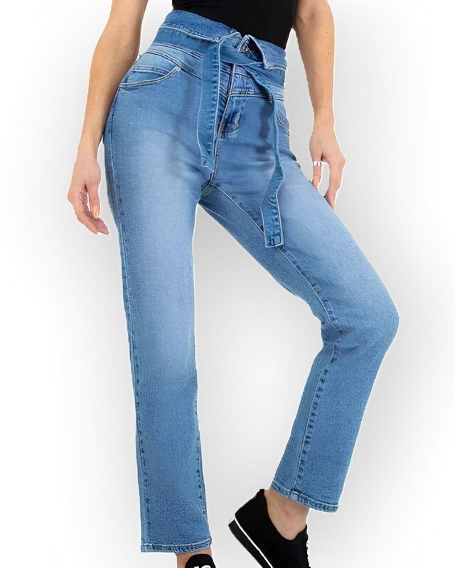 Lana High Waist Jeans met Koord en Zakken – Lichtblauwe Wassing