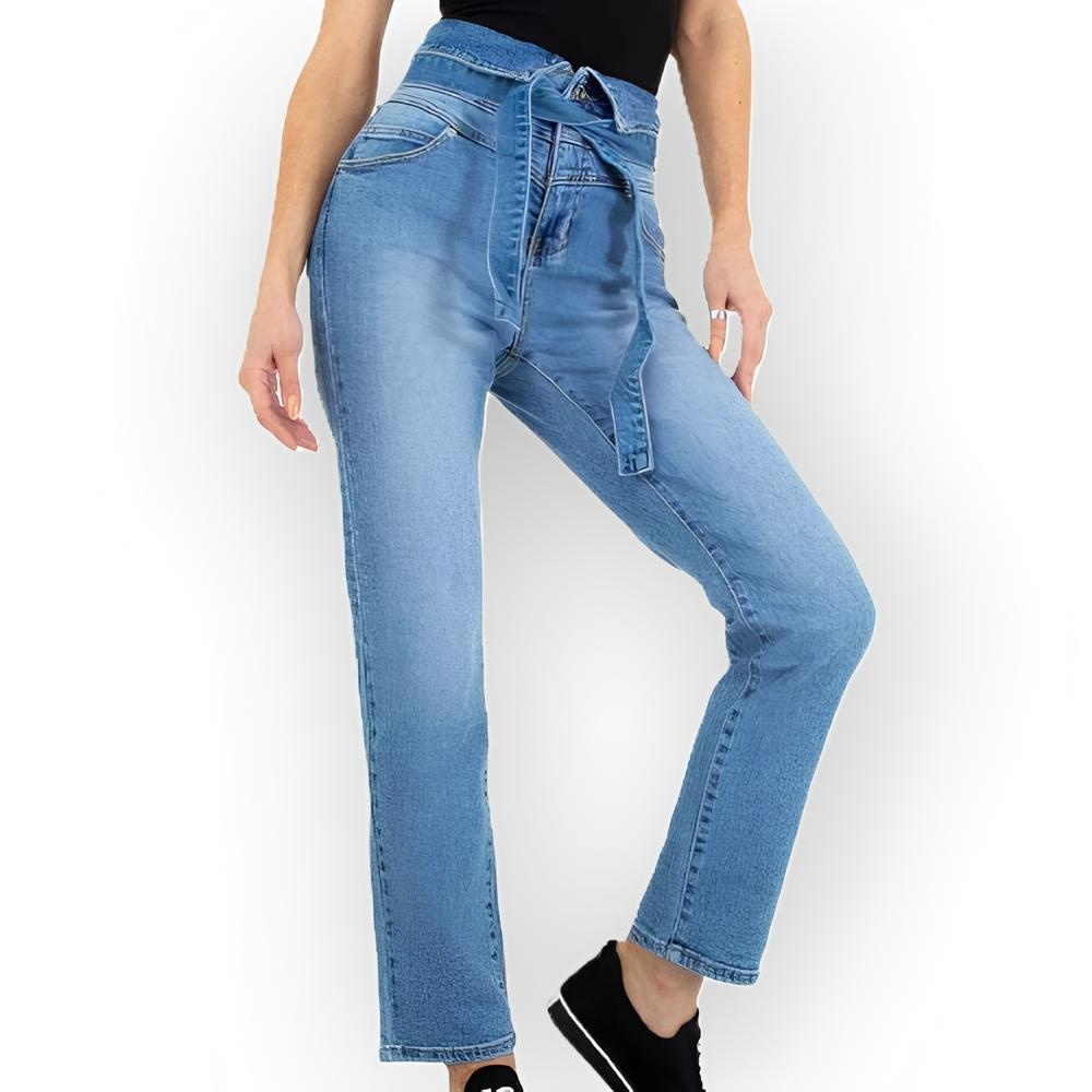 Lana High Waist Jeans met Koord en Zakken – Lichtblauwe Wassing