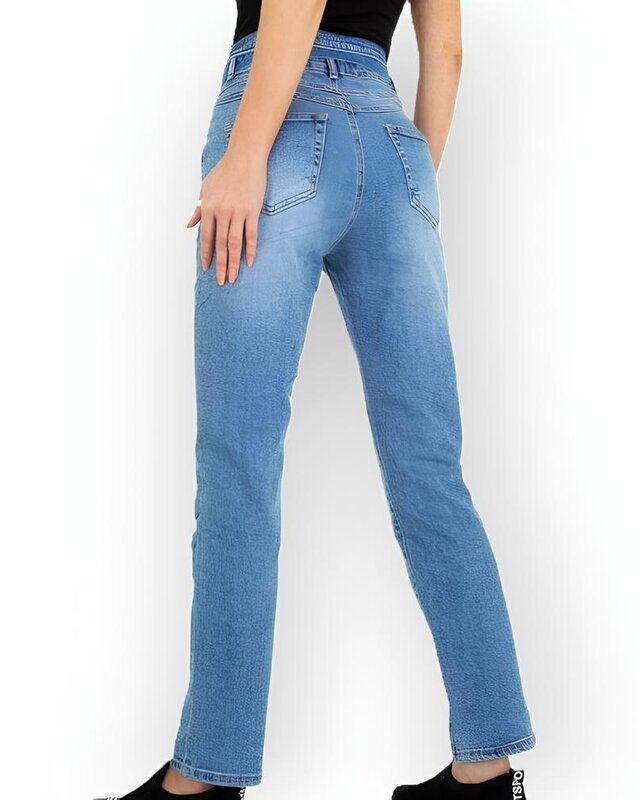 Lana High Waist Jeans met Koord en Zakken – Lichtblauwe Wassing