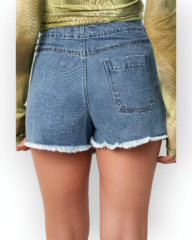 Lexi – Korte Denim Skort - Ruwe Zoom en Vetersluiting