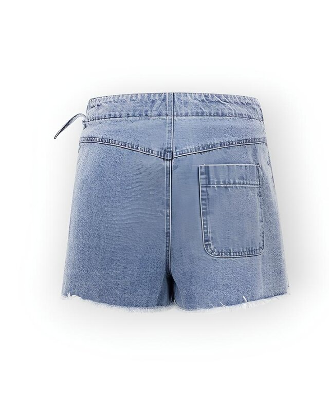 Lexi – Korte Denim Skort - Ruwe Zoom en Vetersluiting