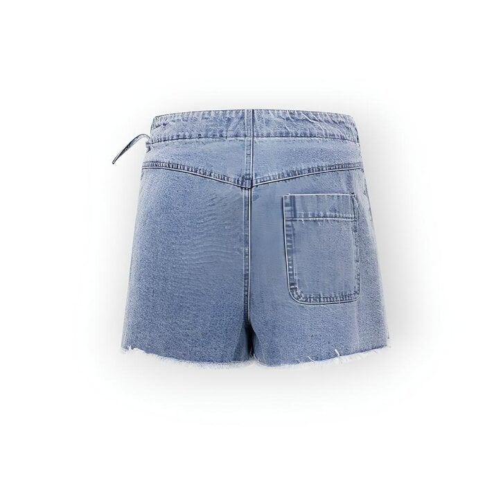Lexi – Korte Denim Skort - Ruwe Zoom en Vetersluiting