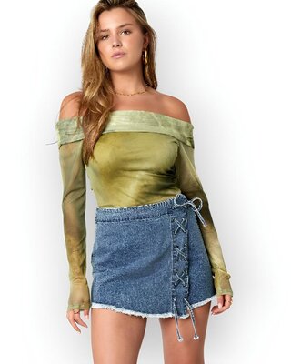 Lexi – Denim Dames Skort - Vetersluiting