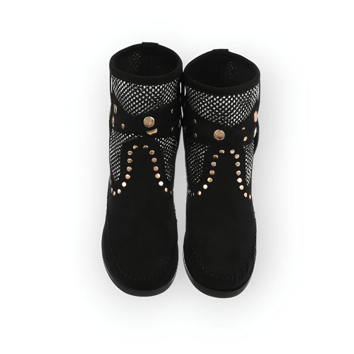 Indira – Unieke Western Boots - Mesh, Gouden Gesp en Studs