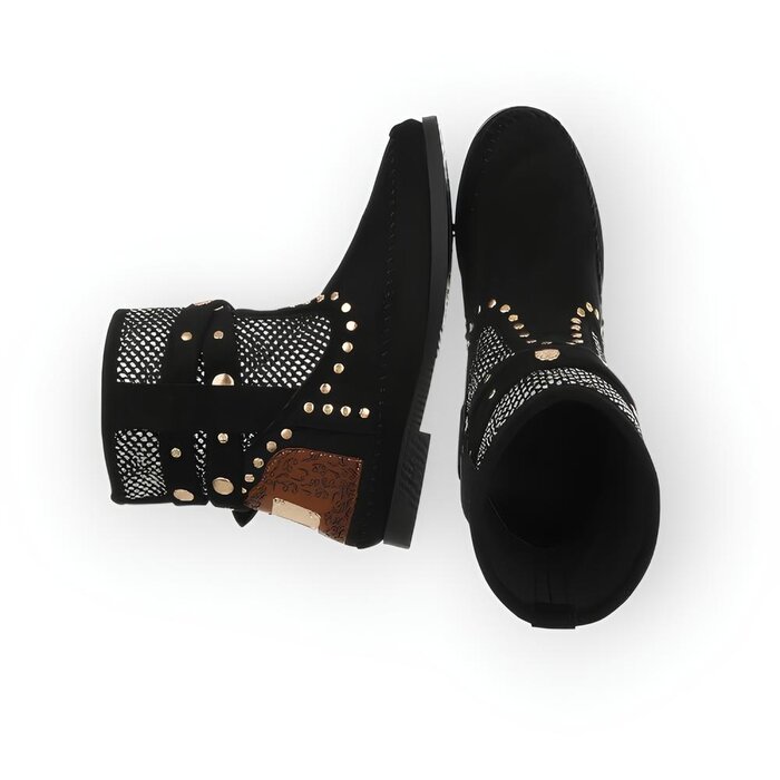 Indira – Unieke Western Boots - Mesh, Gouden Gesp en Studs