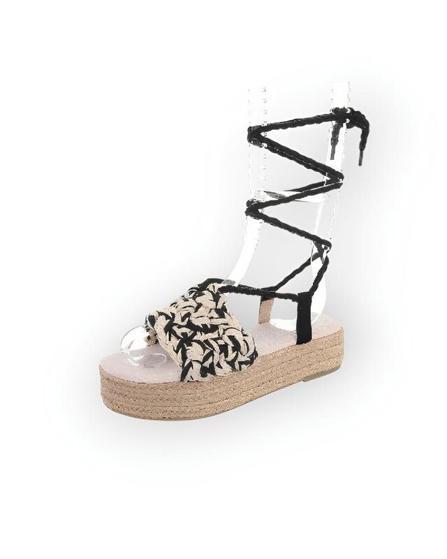 Lina – Zomerse Espadrille Plateau Sandalen met Gevlochten Band en Lintveters