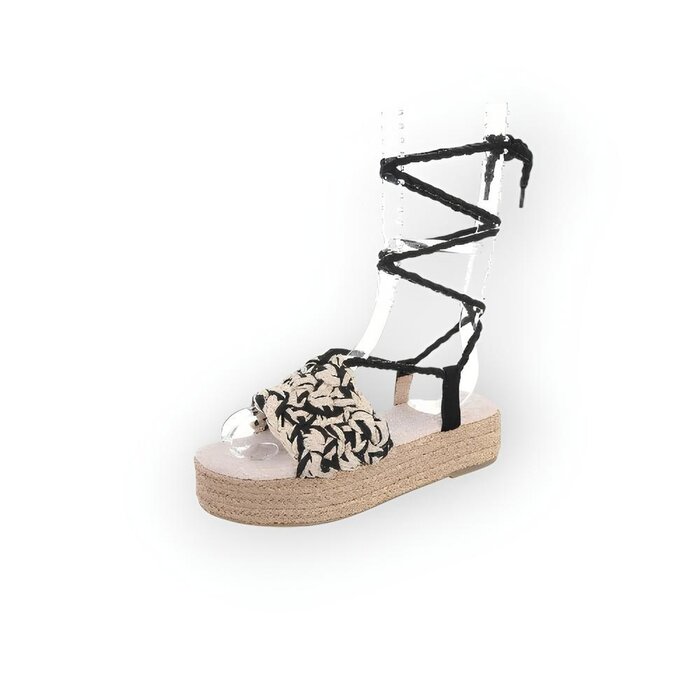 Lina –  Espadrille Plateau Sandalen met Gevlochten Band en Lintveters