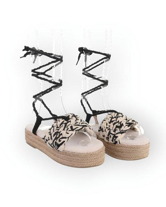 Lina – Zomerse Espadrille Plateau Sandalen met Gevlochten Band en Lintveters