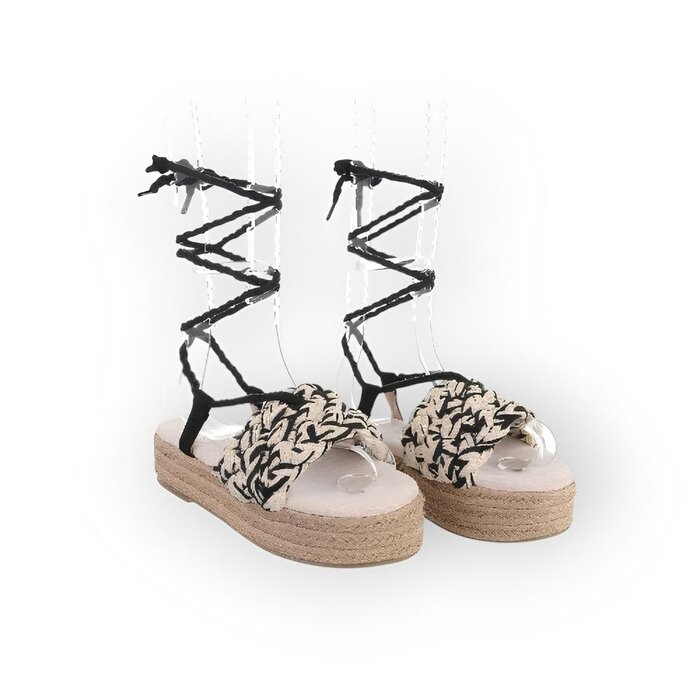 Lina –  Espadrille Plateau Sandalen met Gevlochten Band en Lintveters