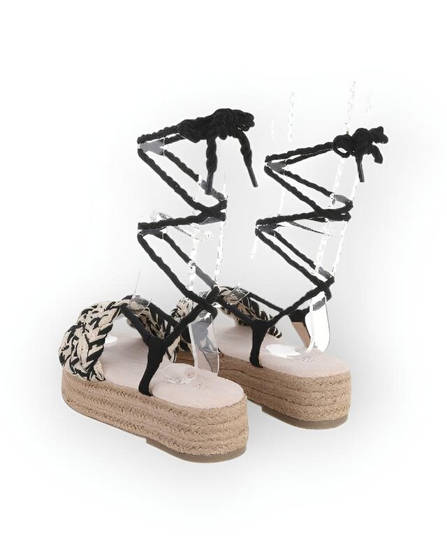 Lina – Zomerse Espadrille Plateau Sandalen met Gevlochten Band en Lintveters