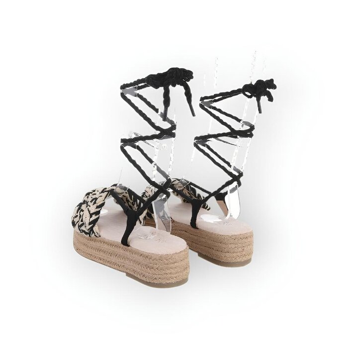 Lina –  Espadrille Plateau Sandalen met Gevlochten Band en Lintveters