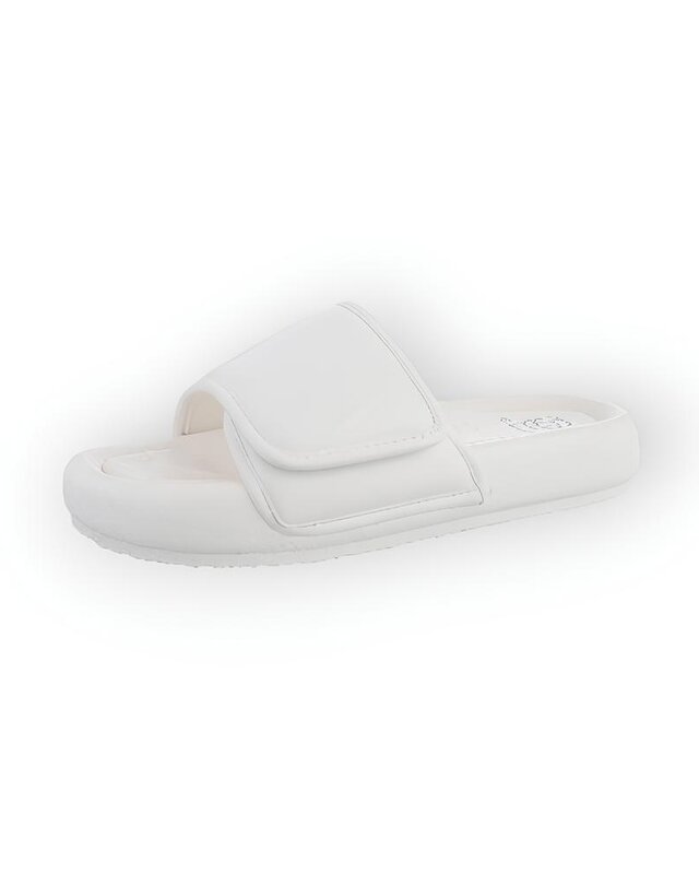 Niva – Comfortabele Dames Slippers van Imitatieleder - Klittenbandsluiting in Wit