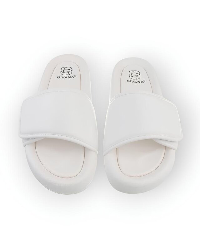 Niva – Comfortabele Dames Slippers van Imitatieleder - Klittenbandsluiting in Wit