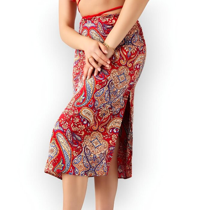 Luma – Lange Zomerrok - Bandana Print, Split