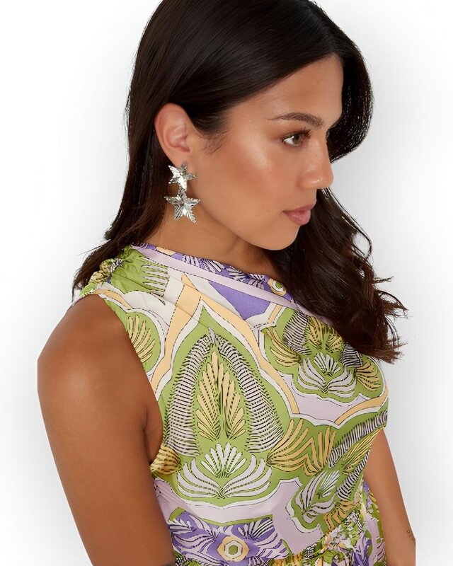 Zarae – Satijnachtige One Shoulder Bodysuit met Lila-Groene Print