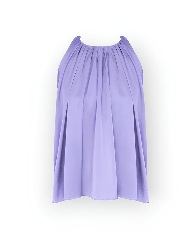 Liora – Glanzende Top - Plooi in Fuchsia of Lila