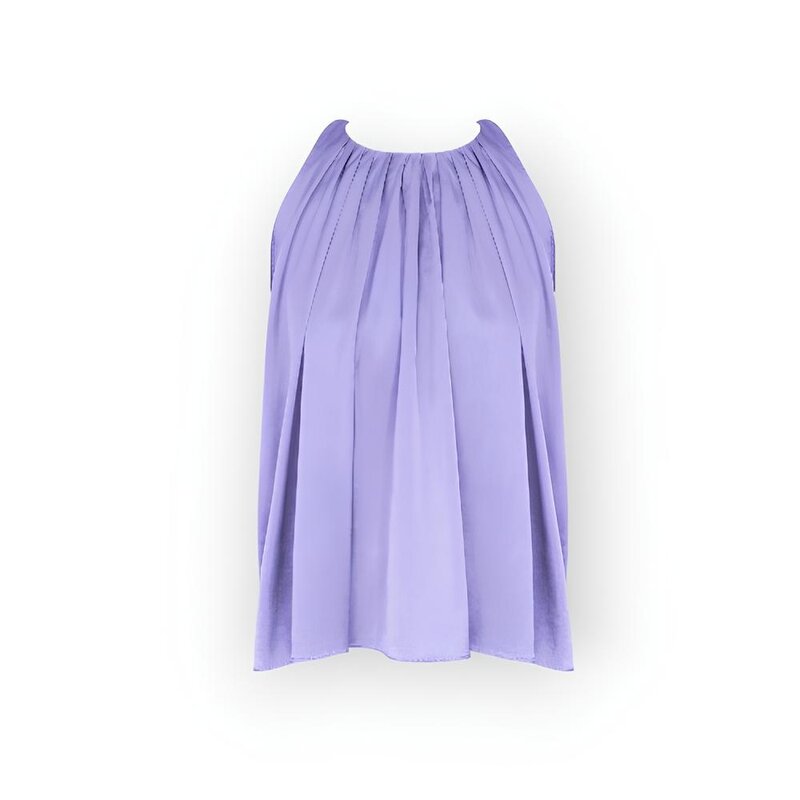 Liora – Glanzende Top - Plooi in Fuchsia of Lila
