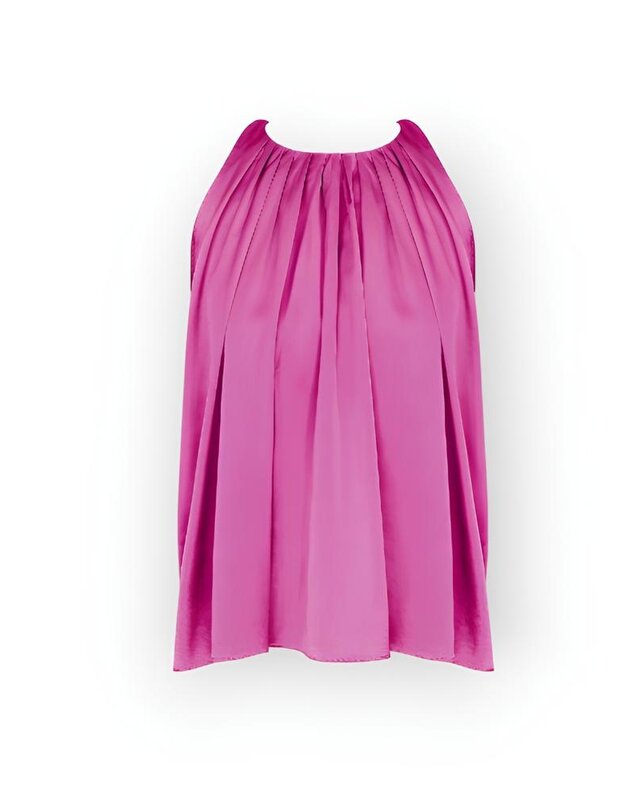 Liora – Glanzende Top - Plooi in Fuchsia of Lila