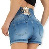 Leya – Hoge Taille Jeans Short met veters en Wit Kant