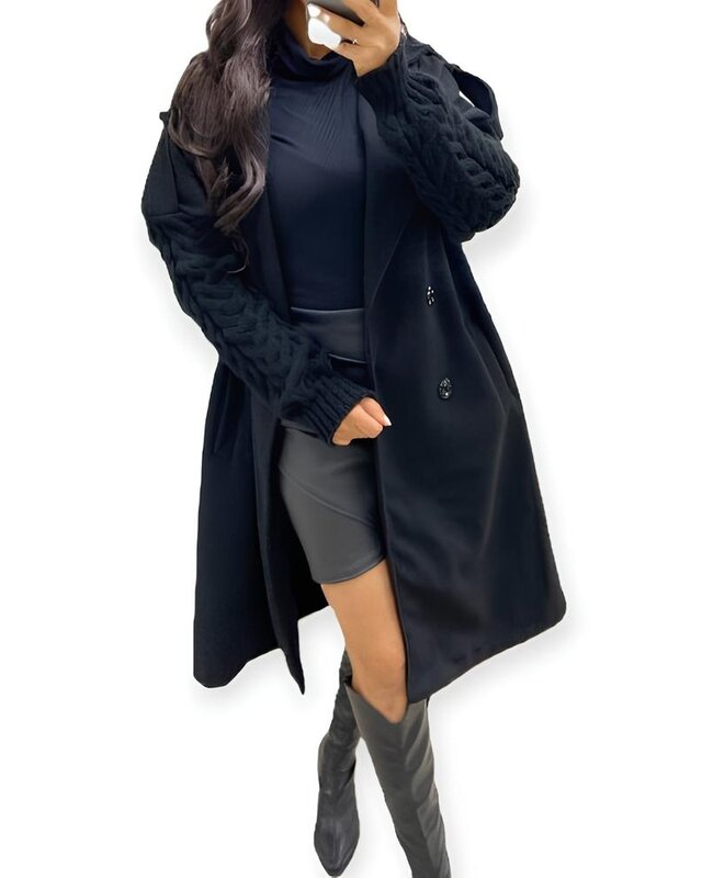 Noir – Zwarte Trenchcoat met Schouderdetails en Stretchcomfort