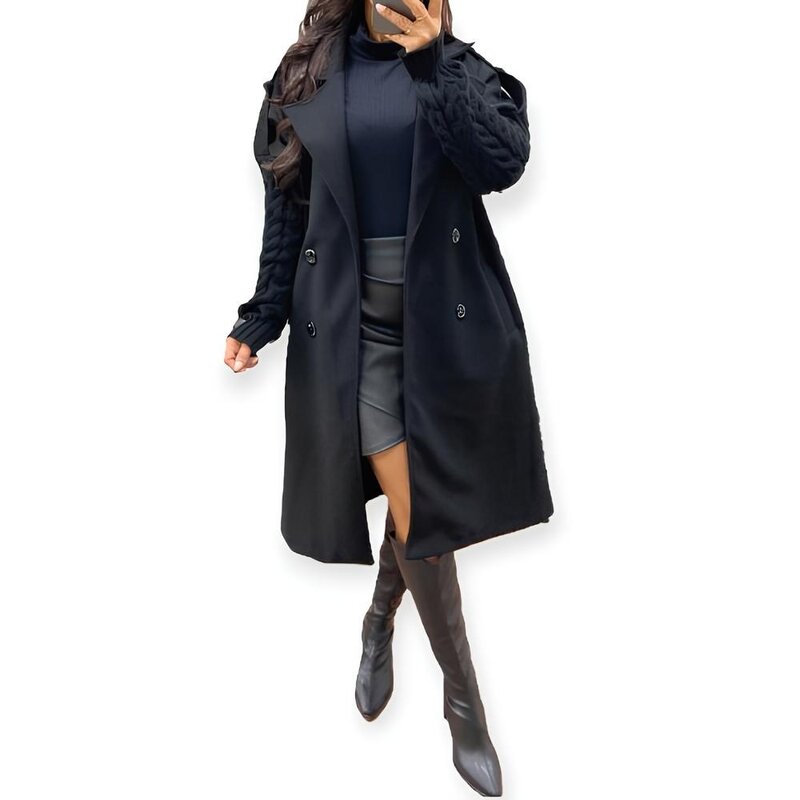 Noir – Zwarte Trenchcoat met Schouderdetails en Stretchcomfort