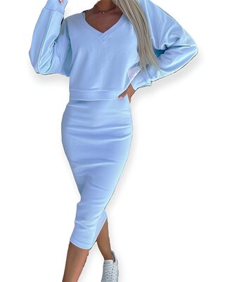 Lina – Tweedelige Set  Jurk & Sweater - Lichtblauw