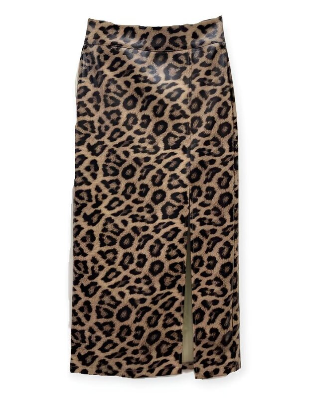 Leya – Luipaardprint Faux-Leren Rok - Met Elegante Split en Ritssluiting - Trendy en Vrouwelijk Design