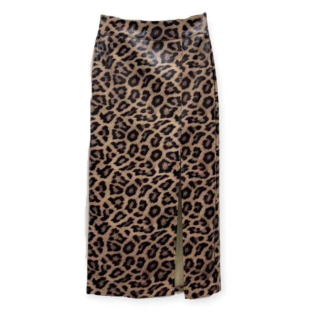 Leya – Luipaardprint Faux-Leren Rok - Met Elegante Split en Ritssluiting - Trendy en Vrouwelijk Design