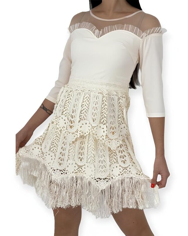 Eline – Elegante Lichtbeige Jurk - 3/4 Mouwen