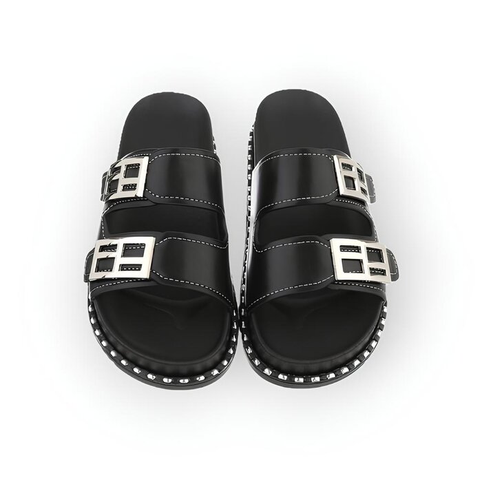 Reva – Slippers - Zilveren Gespen - Studdetails