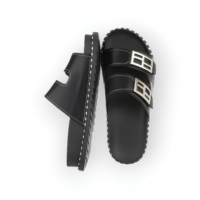 Reva – Slippers - Zilveren Gespen - Studdetails