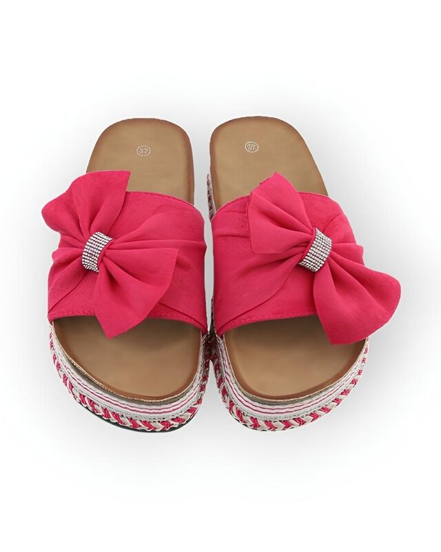 Yara – Comfortabele Zomerslippers met Suedine Strik en Stras ring in Fuchsia, Lila of Zwart