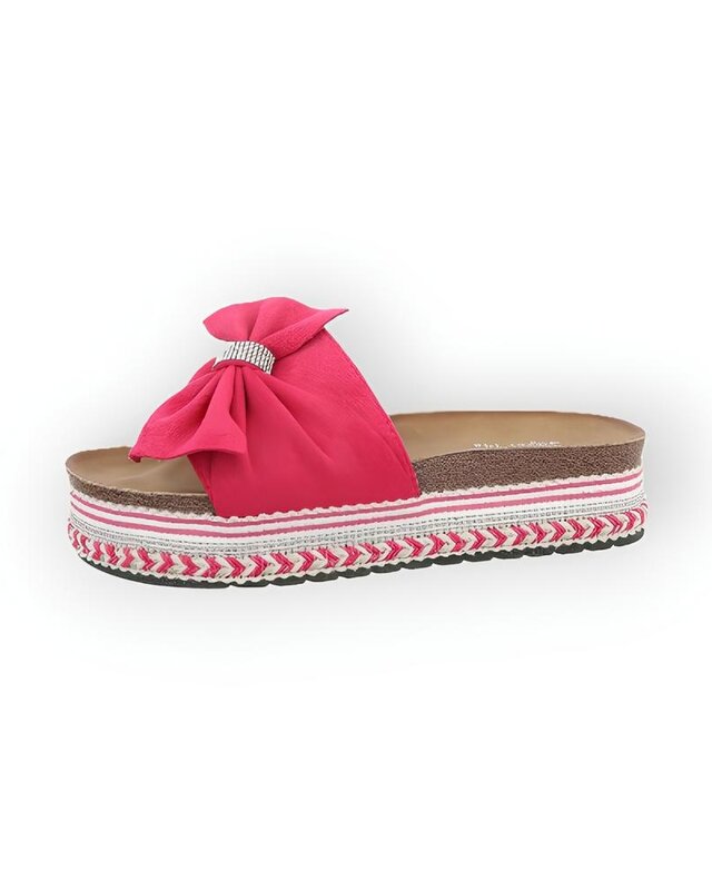 Yara – Comfortabele Zomerslippers met Suedine Strik en Stras ring in Fuchsia, Lila of Zwart