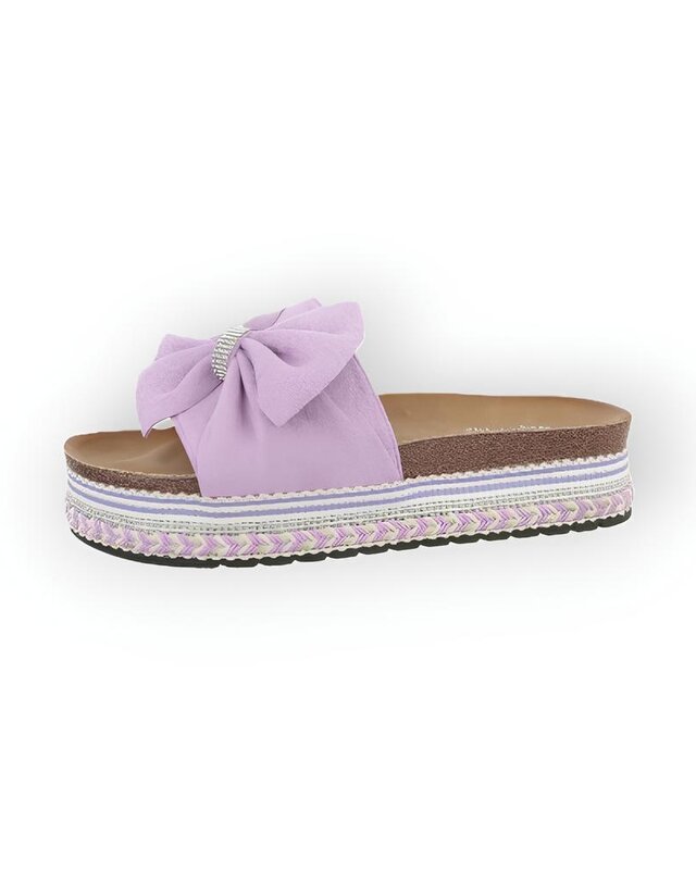 Yara – Comfortabele Zomerslippers met Suedine Strik en Stras ring in Fuchsia, Lila of Zwart