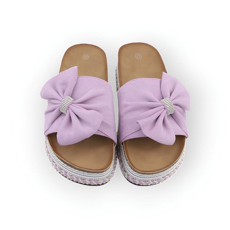 Yara – Comfortabele Zomerslippers met Suedine Strik en Stras ring in Fuchsia, Lila of Zwart