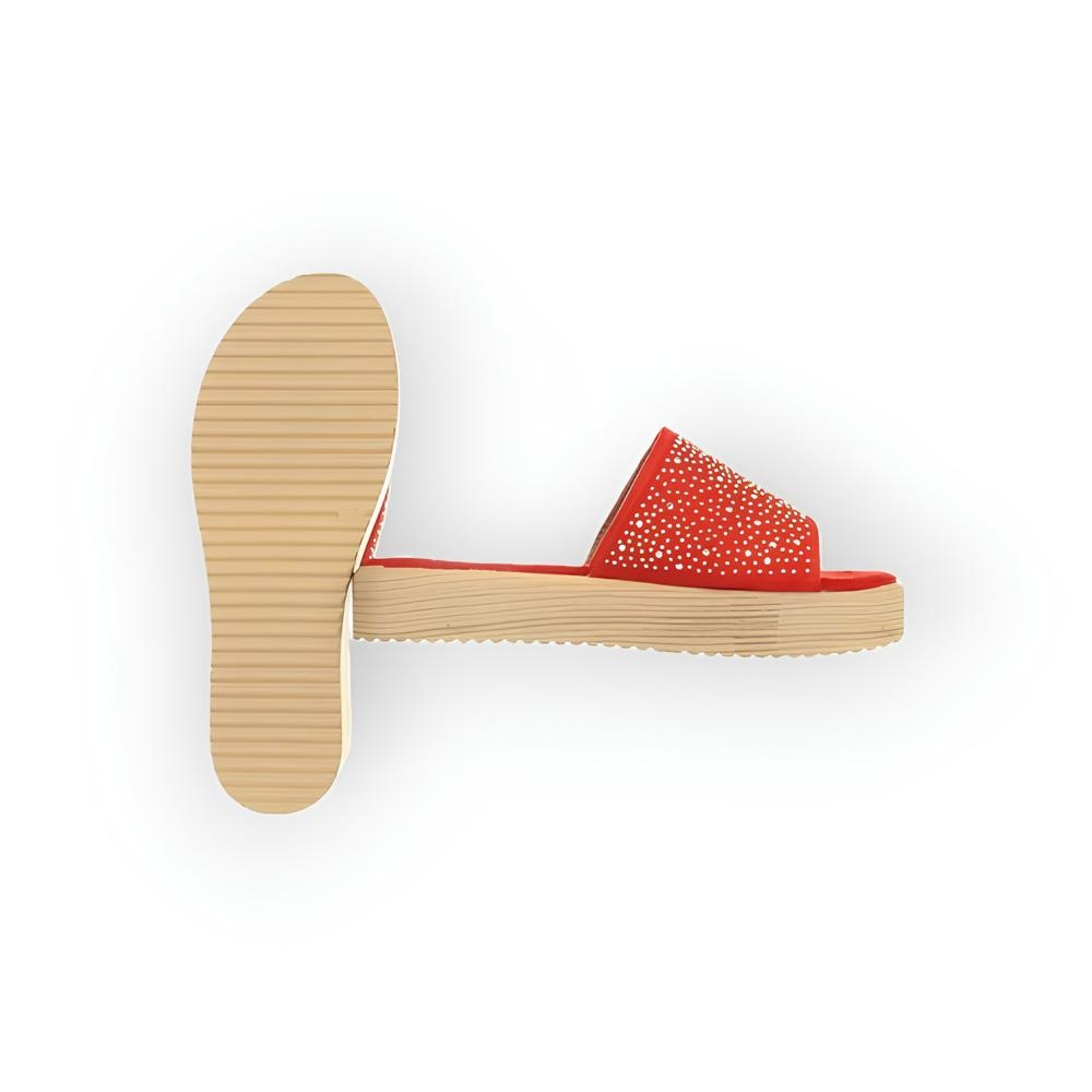 Sena – Luxe Slippers met Fluweelzachte Band en Glinsterende Stras Steentjes in Roze, Geel of Rood