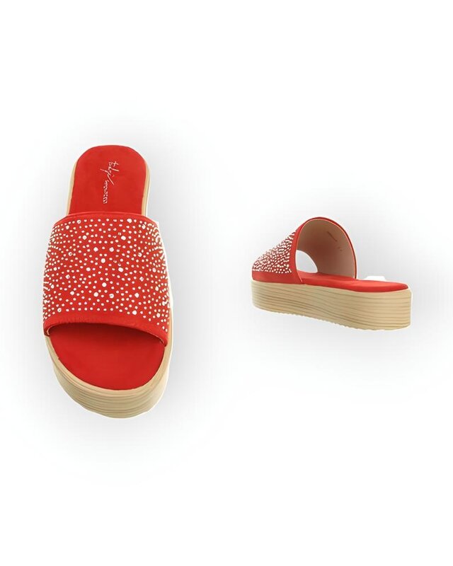 Sena – Luxe Slippers met Fluweelzachte Band en Glinsterende Stras Steentjes in Roze, Geel of Rood