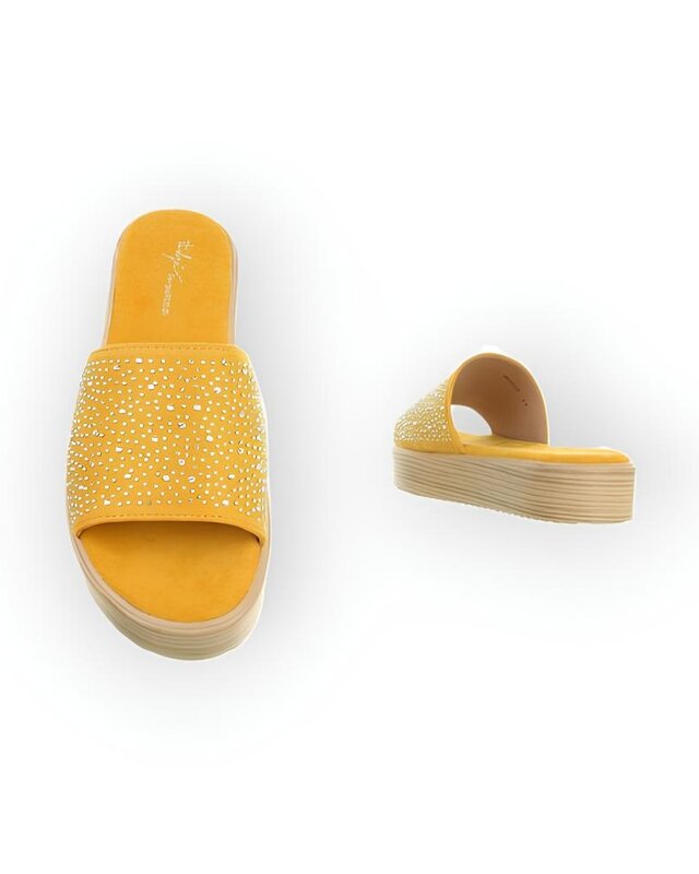 Sena – Luxe Slippers met Fluweelzachte Band en Glinsterende Stras Steentjes in Roze, Geel of Rood