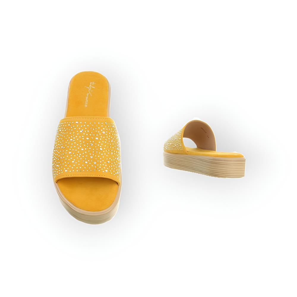 Sena – Luxe Slippers met Fluweelzachte Band en Glinsterende Stras Steentjes in Roze, Geel of Rood