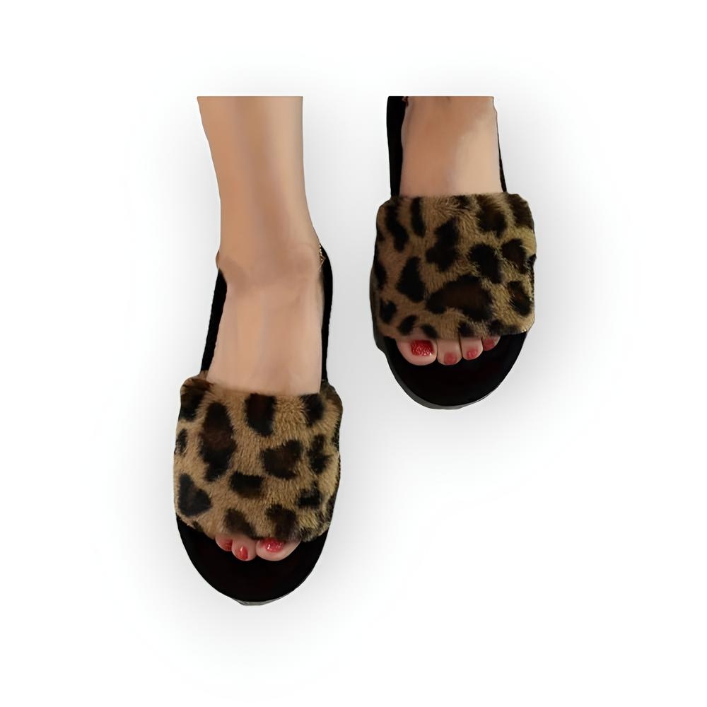 xiva – Zachte Slippers met Luxe Faux Fur en Trendy Luipaardprint