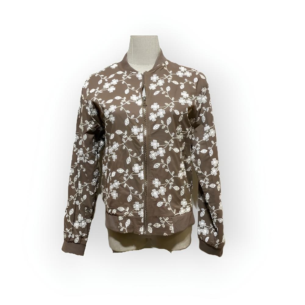 Romi – Lichtgewicht Damesjack met Bloemen borduursel in Taupe