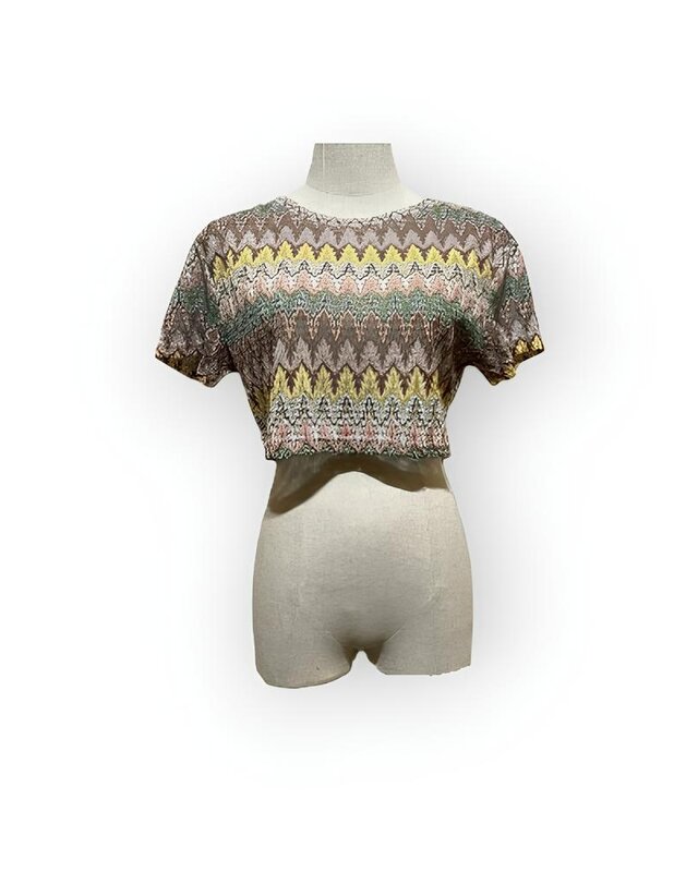 Nia – Crop Top met Meerkleurig Patroon en Strakke Pasvorm