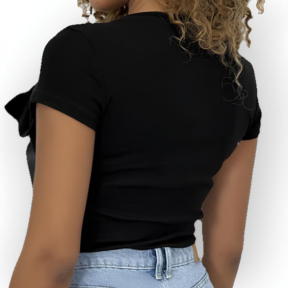 Rivka – Elegant T-shirt met Schouderstrikken met Satijnen Lint