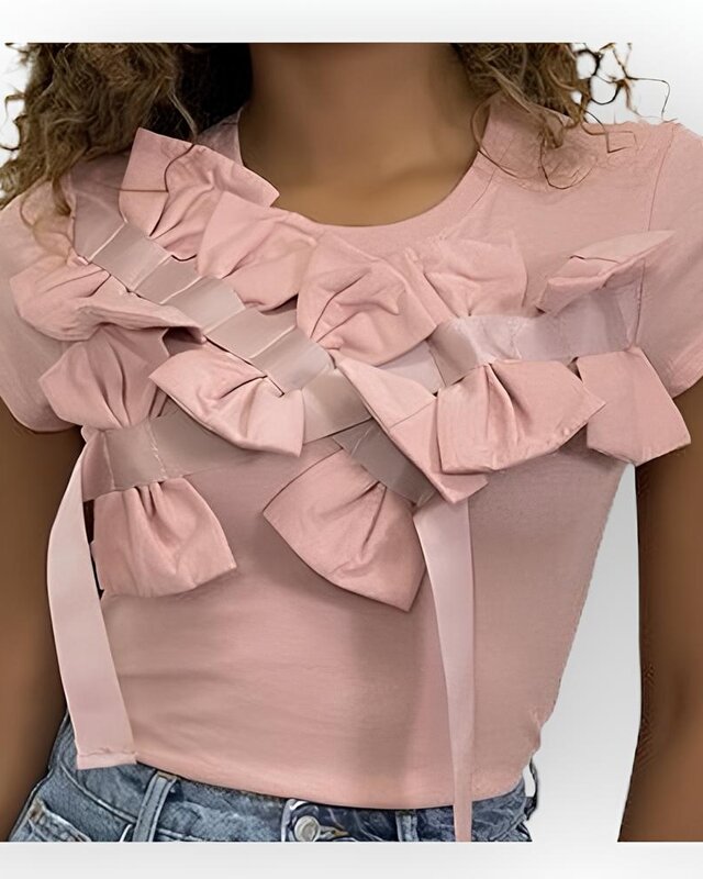 Rivka – Elegant T-shirt met Schouderstrikken met Satijnen Lint