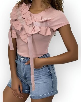 Rivka – Dames T-shirt met Satijnen Strikdetails